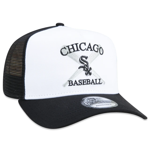 Boné 9FORTY A-Frame Trucker Snapback MLB Chicago White Sox Core Aba Curva Branco/Preto