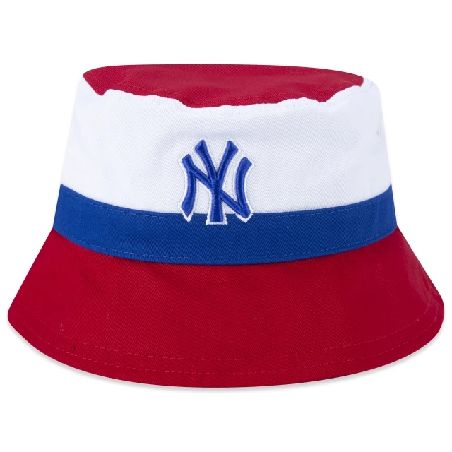 Chapéu Bucket Infantil MLB New York Yankees Tricolor Vermelho Branco Azul