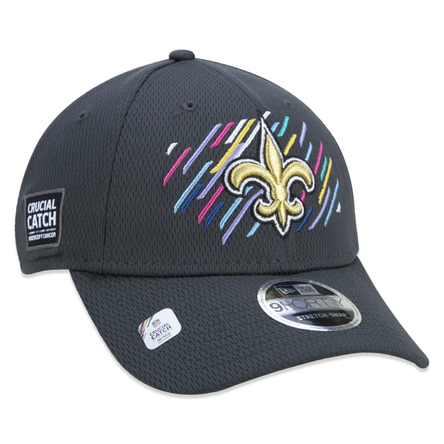 Boné 9FORTY Stretch Snap New Orleans Saints Crucial Catch Aba Curva Preto