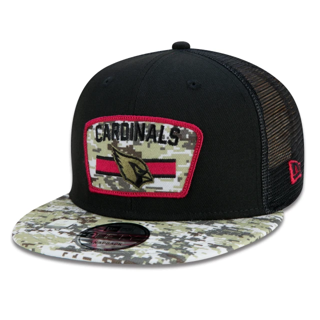 Boné 9FIFTY Trucker Arizona Cardinals Salute To Service NFL Snapback Aba Reta Preto