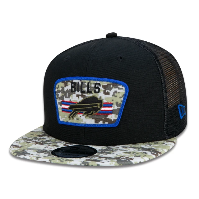 Boné 9FIFTY Trucker Buffalo Bills Salute To Service NFL Snapback Aba Reta Preto