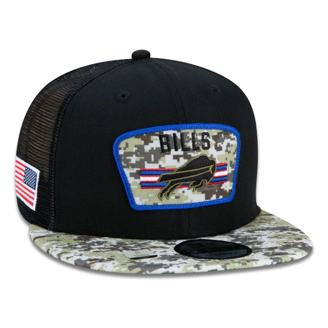 Boné 9FIFTY Trucker Buffalo Bills Salute To Service NFL Snapback Aba Reta Preto