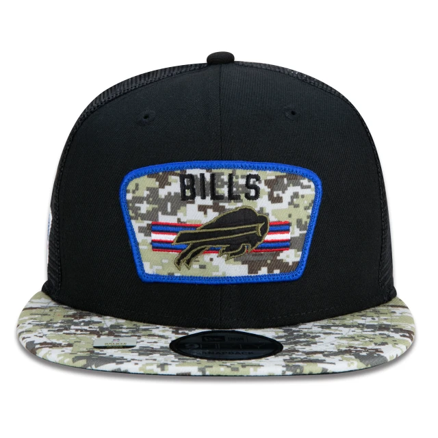 Boné 9FIFTY Trucker Buffalo Bills Salute To Service NFL Snapback Aba Reta Preto