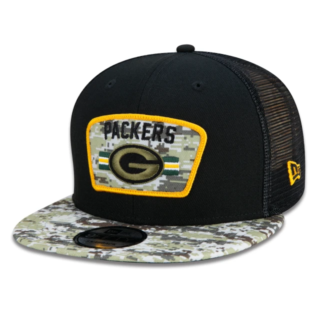 Boné 9FIFTY Trucker Green Bay Packers Salute To Service NFL Snapback Aba Reta Preto