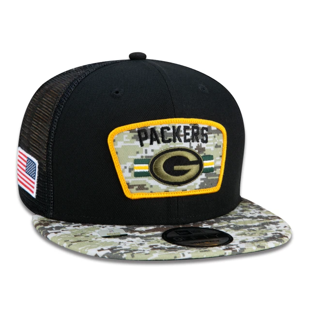 Boné 9FIFTY Trucker Green Bay Packers Salute To Service NFL Snapback Aba Reta Preto