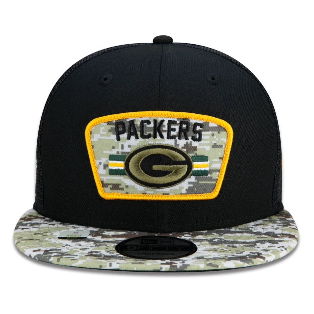Boné 9FIFTY Trucker Green Bay Packers Salute To Service NFL Snapback Aba Reta Preto