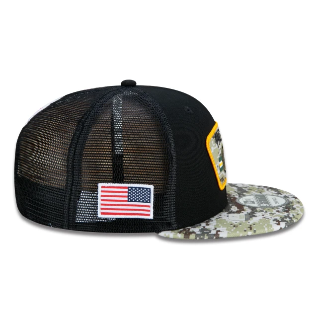 Boné 9FIFTY Trucker Green Bay Packers Salute To Service NFL Snapback Aba Reta Preto