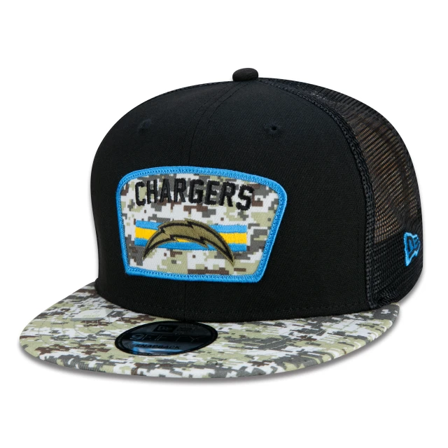 Boné 9FIFTY Trucker Los Angeles Chargers Salute To Service NFL Snapback Aba Reta Preto