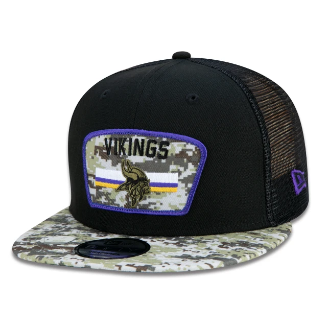 Boné 9FIFTY Trucker Minnesota Vikings Salute To Service NFL Snapback Aba Reta Preto