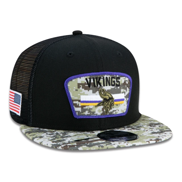 Boné 9FIFTY Trucker Minnesota Vikings Salute To Service NFL Snapback Aba Reta Preto