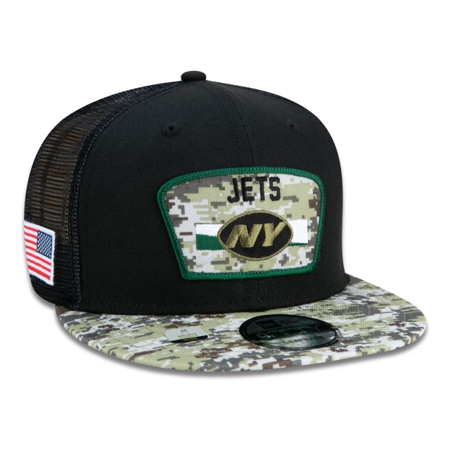 Boné 9FIFTY Trucker New York Jets Salute To Service NFL Snapback Aba Reta Preto