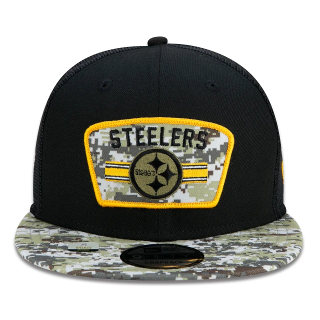 Boné 9FIFTY Trucker Pittsburgh Steelers Salute To Service NFL Snapback Aba Reta Preto