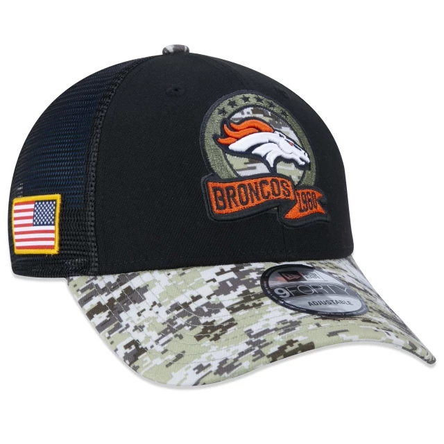 Boné 9FORTY Denver Broncos Salute To Service 2022 Trucker Aba Curva