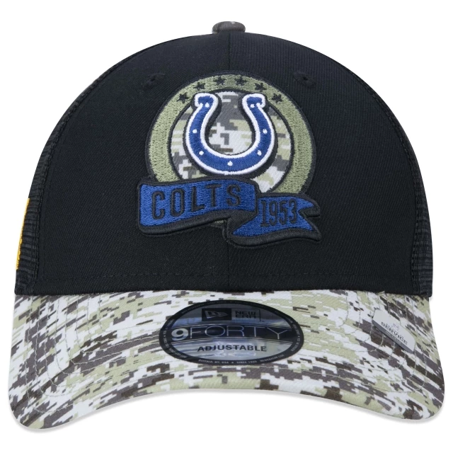 Boné 9FORTY Indianapolis Colts Salute To Service 2022 Trucker Aba Curva