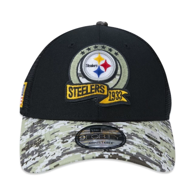 Boné 9FORTY Pittsburgh Steelers Salute To Service 2022 Trucker Aba Curva