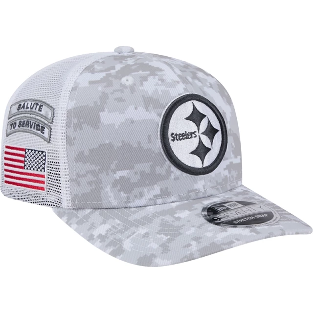 Boné 9SEVENTY Trucker Stretch Snap Pittsburgh Steelers NFL Salute To Service 2024-25