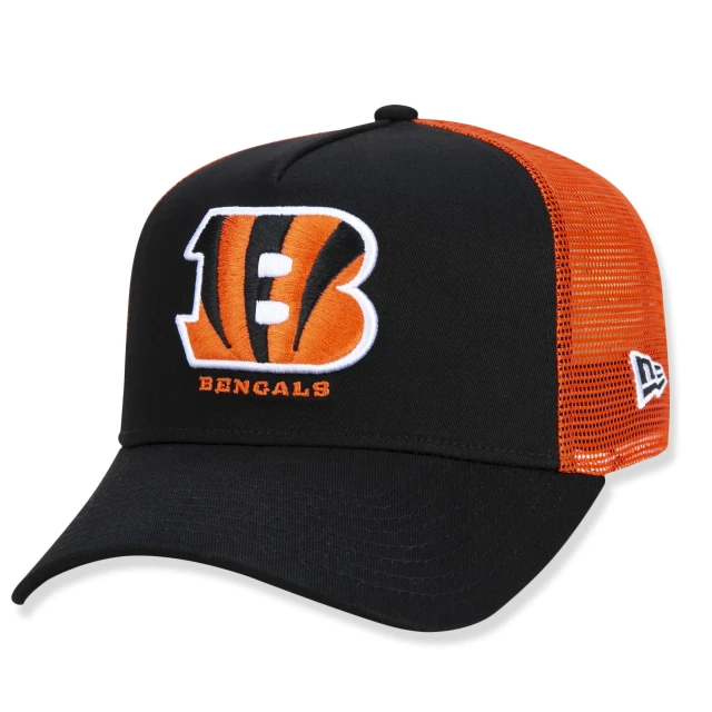 Boné 9FORTY A-Frame Trucker Cincinnati Bengals Snapback Aba Curva Preto Laranja