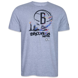 Camiseta Regular NBA NETO 78 Brooklyn Nets Manga Curta Cinza