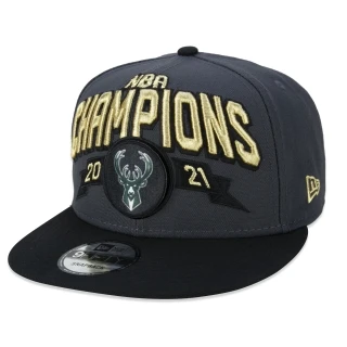 Boné 9FIFTY Snapback Aba Reta Milwaukee Bucks Campeão NBA Oficial De Quadra 2021