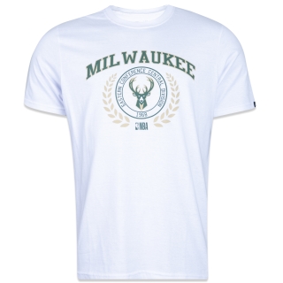 Camiseta Plus Size Regular NBA Milwaukee Bucks Manga Curta Branca