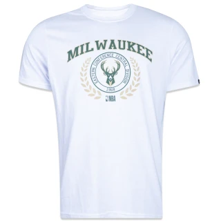 Camiseta Plus Size Regular NBA Milwaukee Bucks Manga Curta Branca