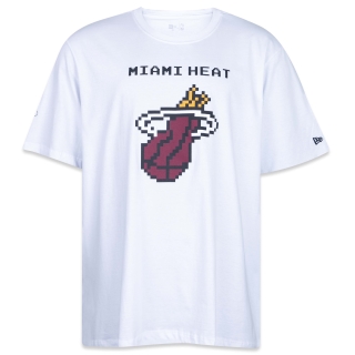 Camiseta Plus Size Regular NBA Miami Heat Logo Manga Curta Branca