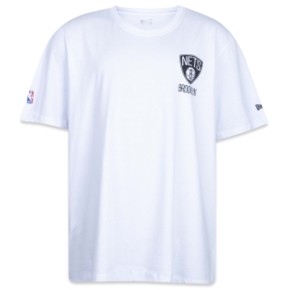Camiseta Plus Size Regular NBA Brooklyn Nets Logo Manga Curta Branca