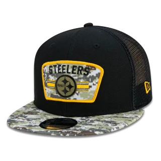 Boné 9FIFTY Trucker Pittsburgh Steelers Salute To Service NFL Snapback Aba Reta Preto